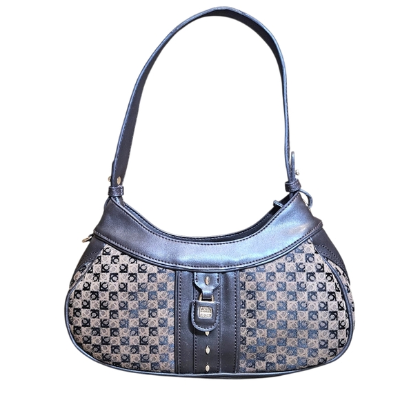 Y2K Liz Claiborne Monogram Shoulder Bag Brown Crescent Purse Retro Fairycore 00s - Picture 1 of 12